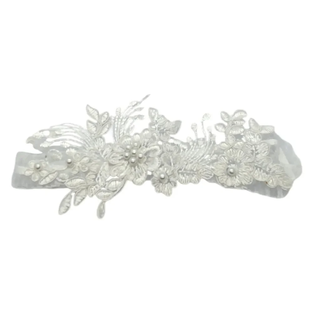 Bridal Wedding Garter White Lace Pearl Floral Toss Garter Stretch One Size Bride